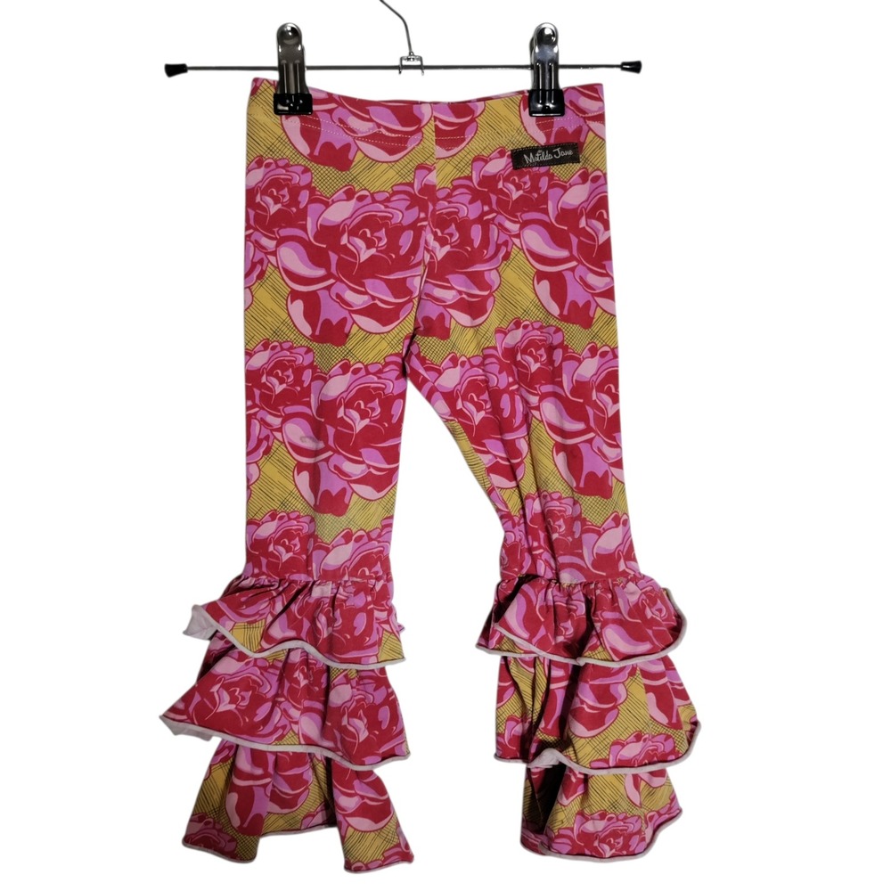 Matilda Jane Paint By Numbers Pink Rose Floral Ruffle Leggings Girls Size 2